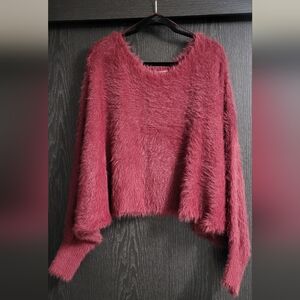 Altar'dStat Women's Fuzzy Maroon Sweater